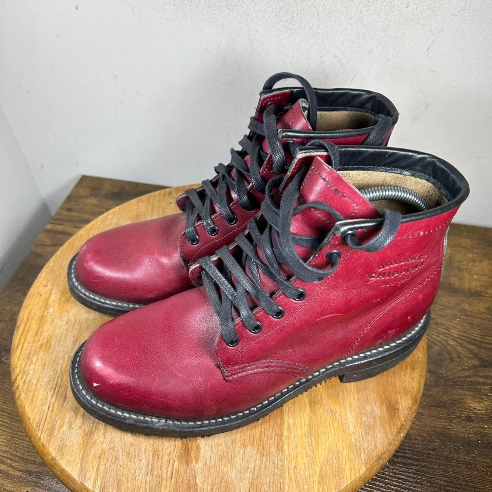 Original Chippewa Mens 1901G26 Cherry Red Leather Service Boots Vibram USA 7.5 D
